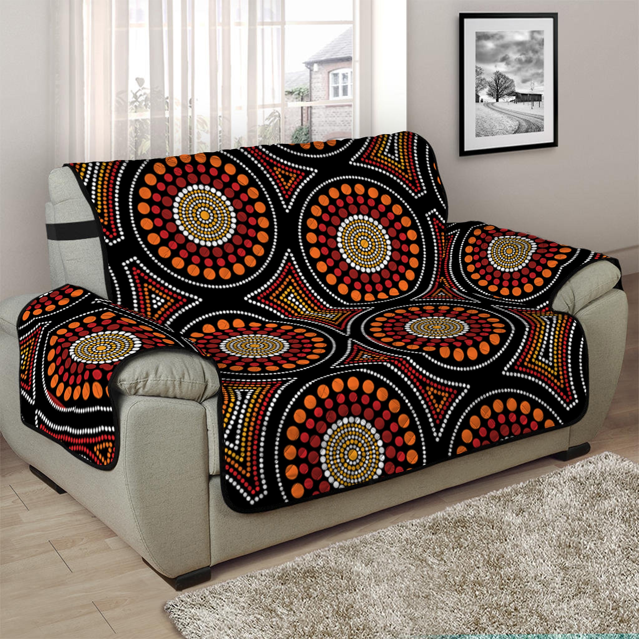 Australian Aboriginal Dot Pattern Print Half Sofa Protector