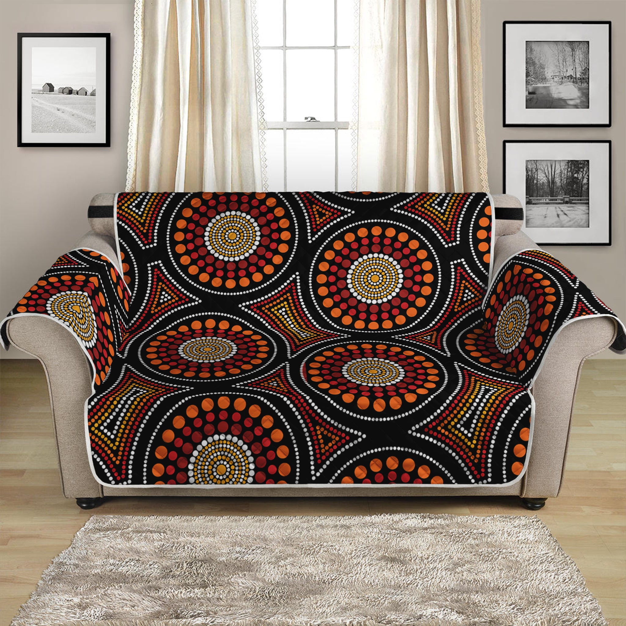 Australian Aboriginal Dot Pattern Print Loveseat Protector