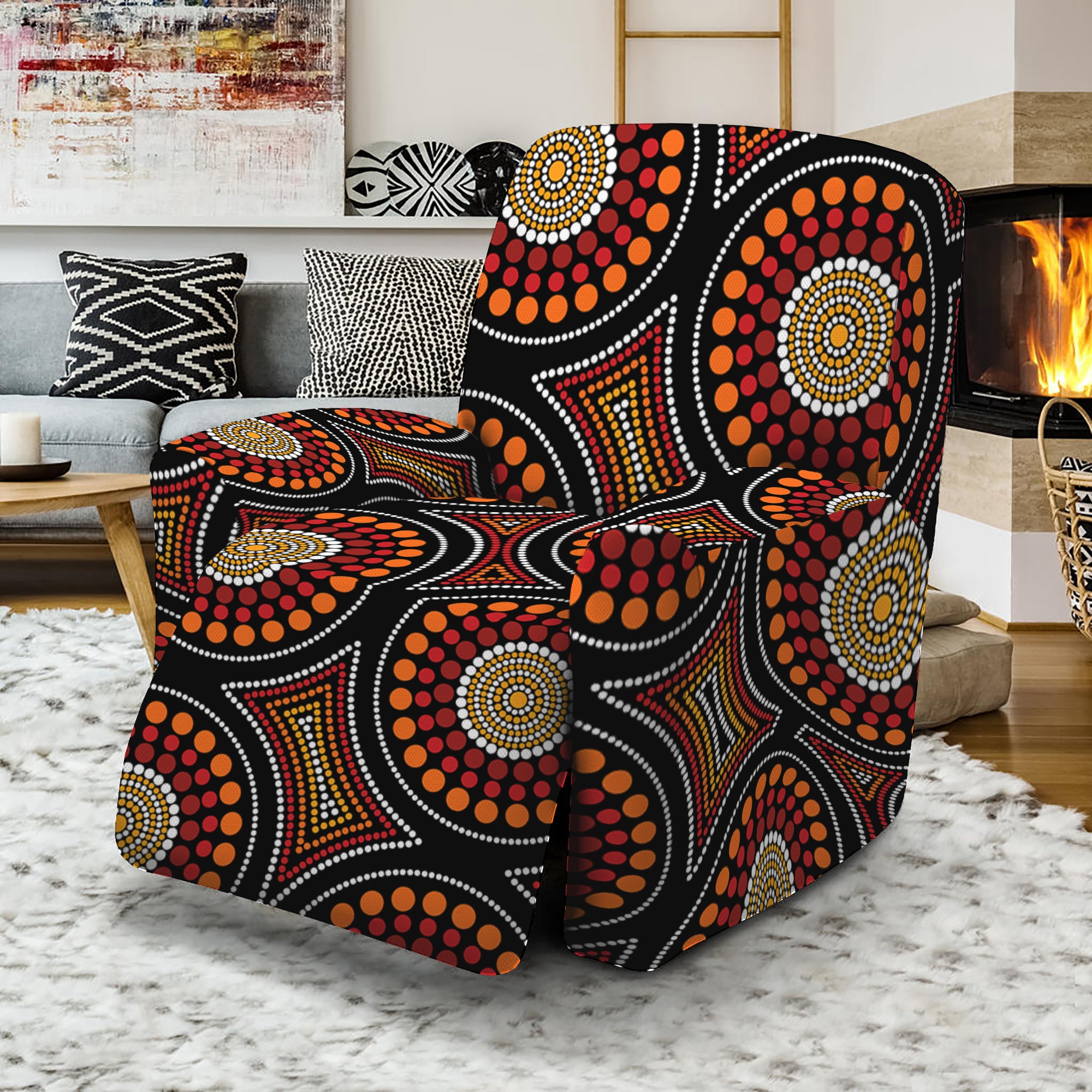 Australian Aboriginal Dot Pattern Print Recliner Slipcover