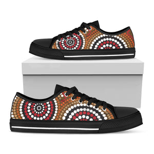 Australian Aboriginal Dot Print Black Low Top Shoes