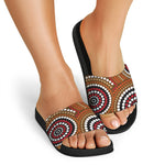 Australian Aboriginal Dot Print Black Slide Sandals