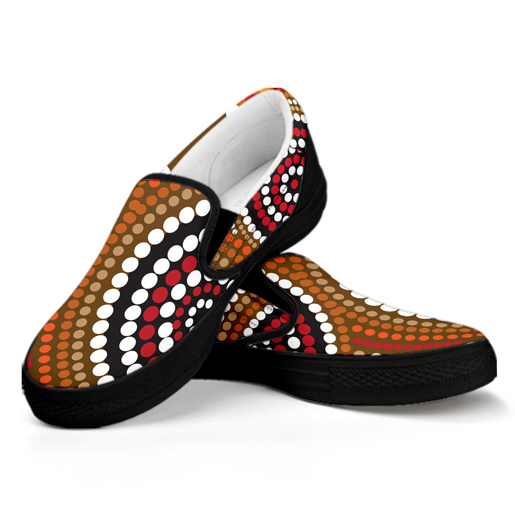 Australian Aboriginal Dot Print Black Slip On Shoes