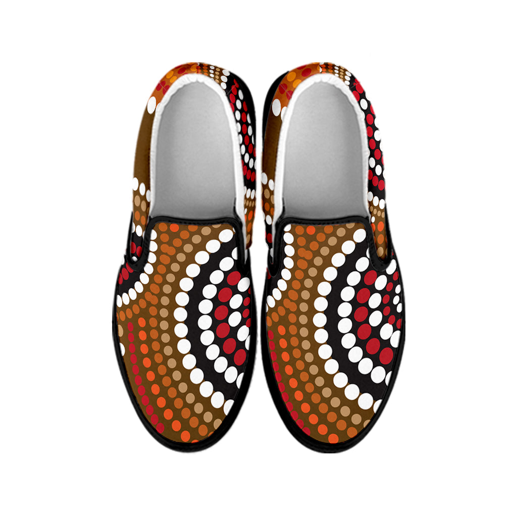 Australian Aboriginal Dot Print Black Slip On Shoes