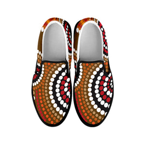 Australian Aboriginal Dot Print Black Slip On Shoes