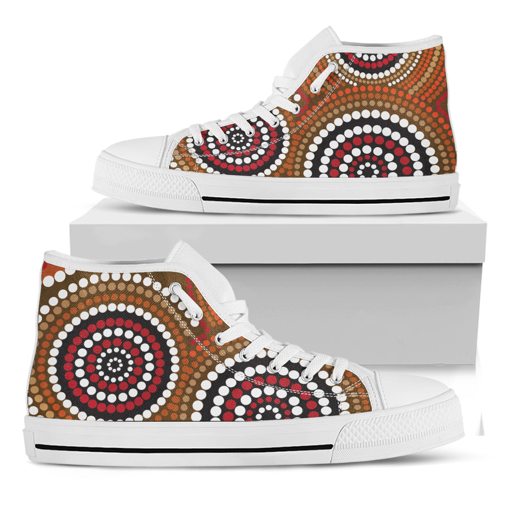 Australian Aboriginal Dot Print White High Top Shoes