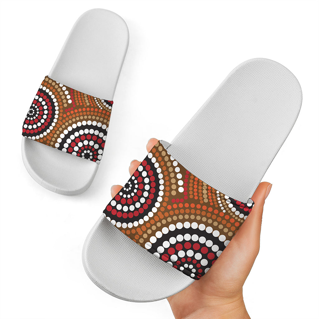 Australian Aboriginal Dot Print White Slide Sandals