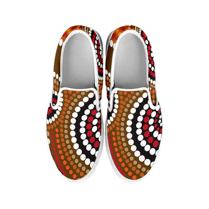 Australian Aboriginal Dot Print White Slip On Shoes
