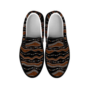 Australian Aboriginal Indigenous Print Black Slip On Shoes