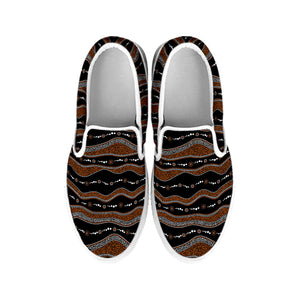 Australian Aboriginal Indigenous Print White Slip On Shoes