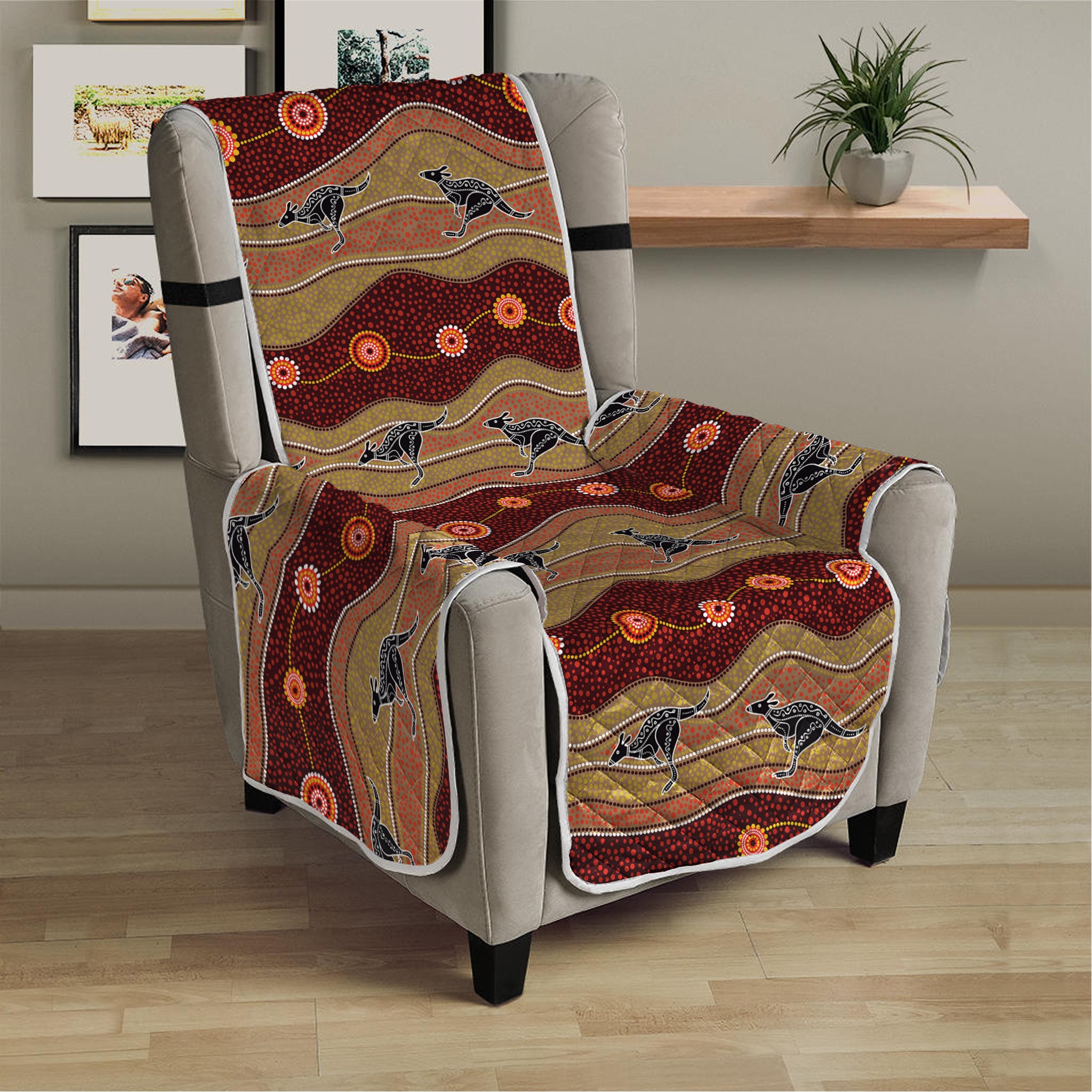 Australian Aboriginal Kangaroo Print Armchair Protector