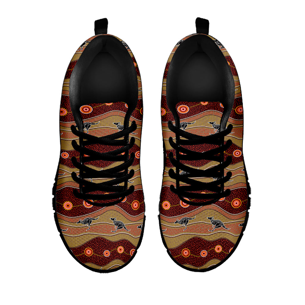 Australian Aboriginal Kangaroo Print Black Sneakers