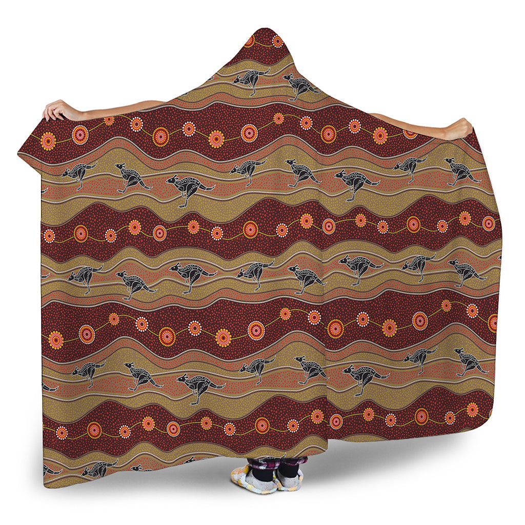 Australian Aboriginal Kangaroo Print Hooded Blanket