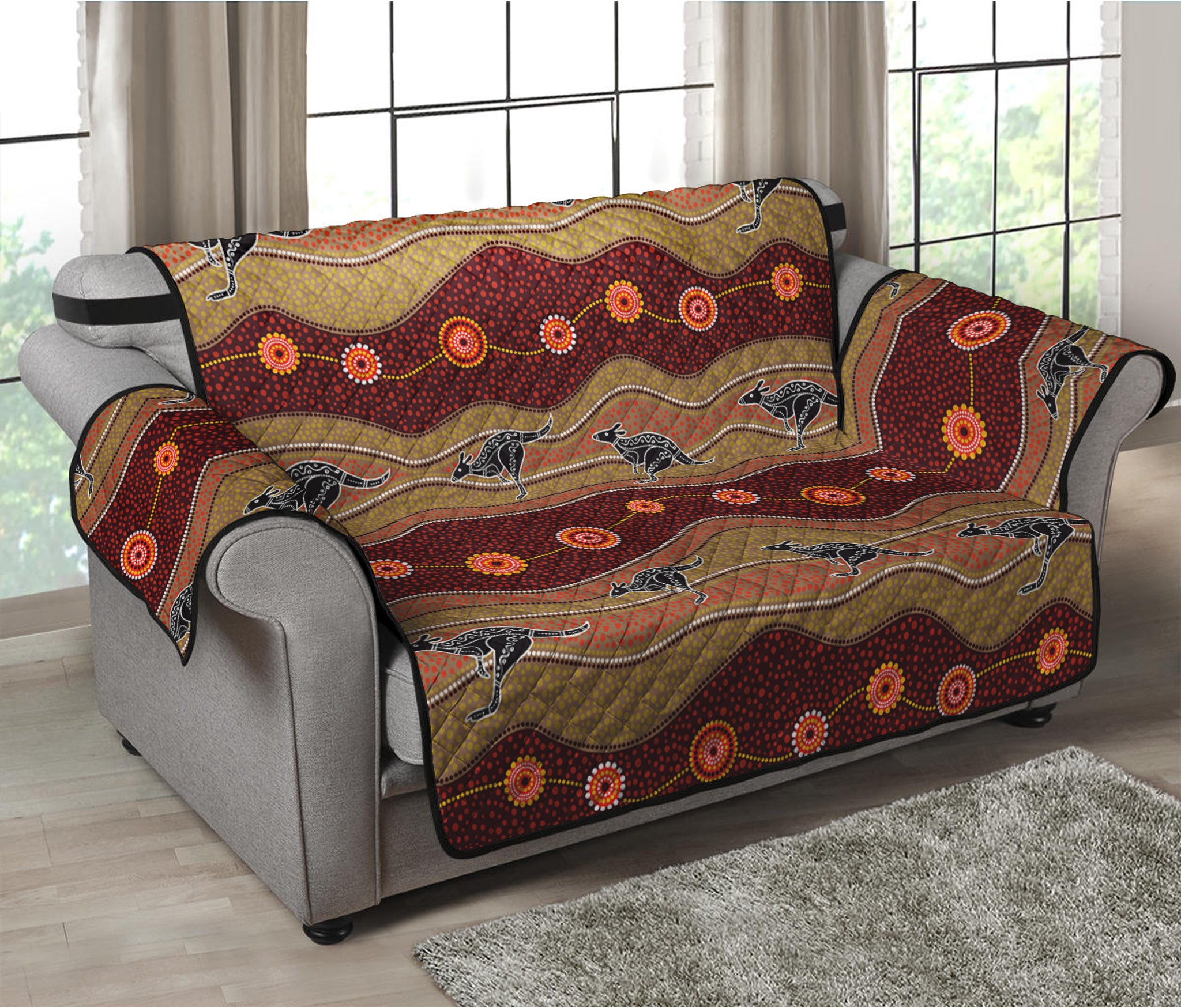 Australian Aboriginal Kangaroo Print Loveseat Protector