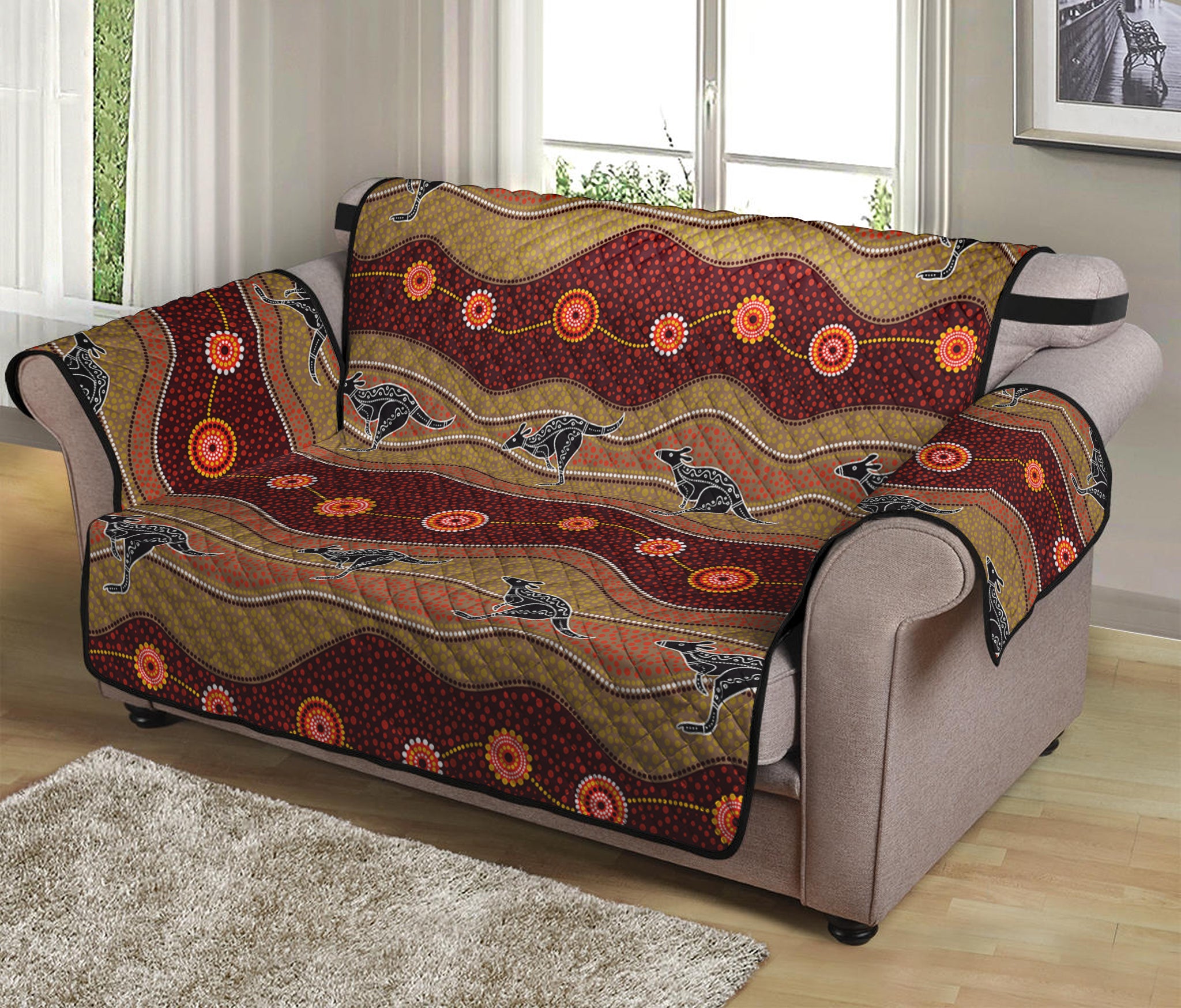 Australian Aboriginal Kangaroo Print Loveseat Protector