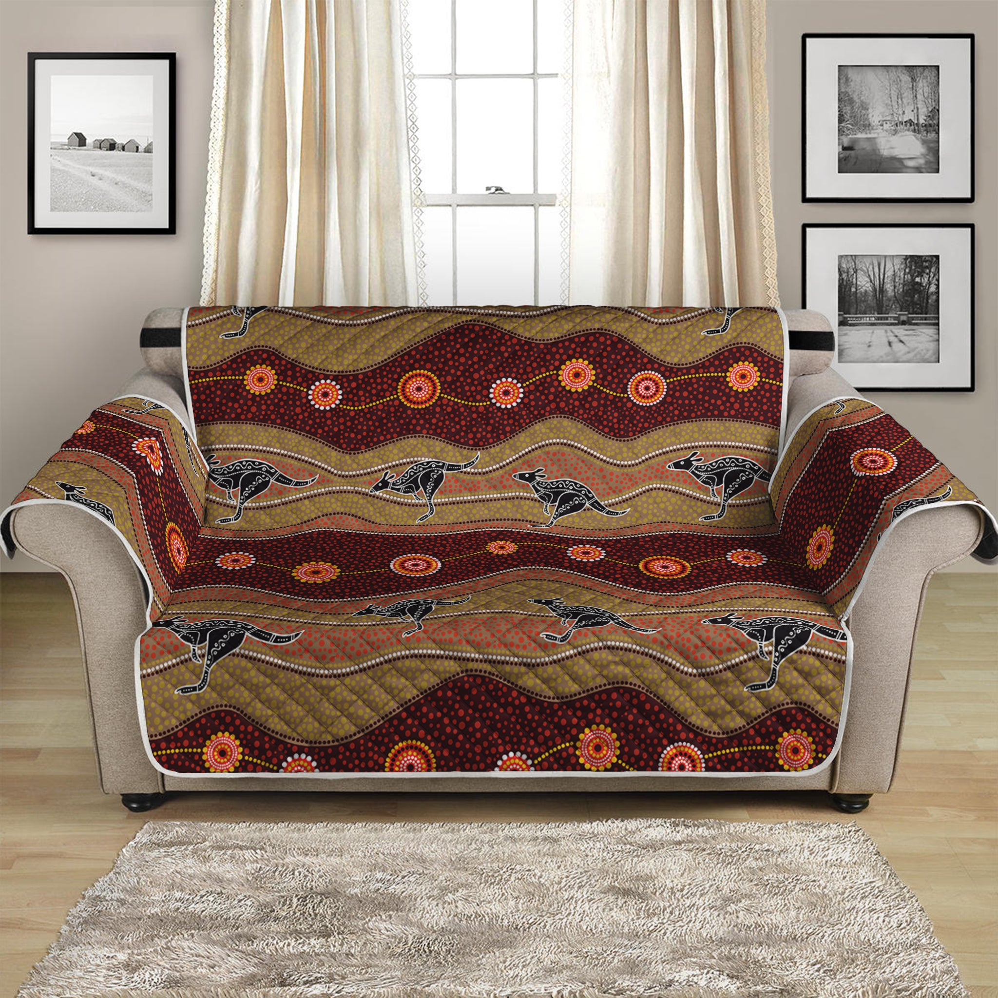 Australian Aboriginal Kangaroo Print Loveseat Protector