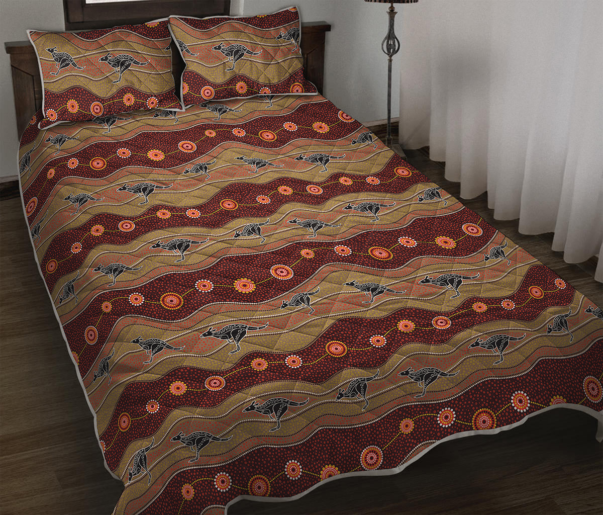 Australian Aboriginal Kangaroo Print Quilt Bed Set