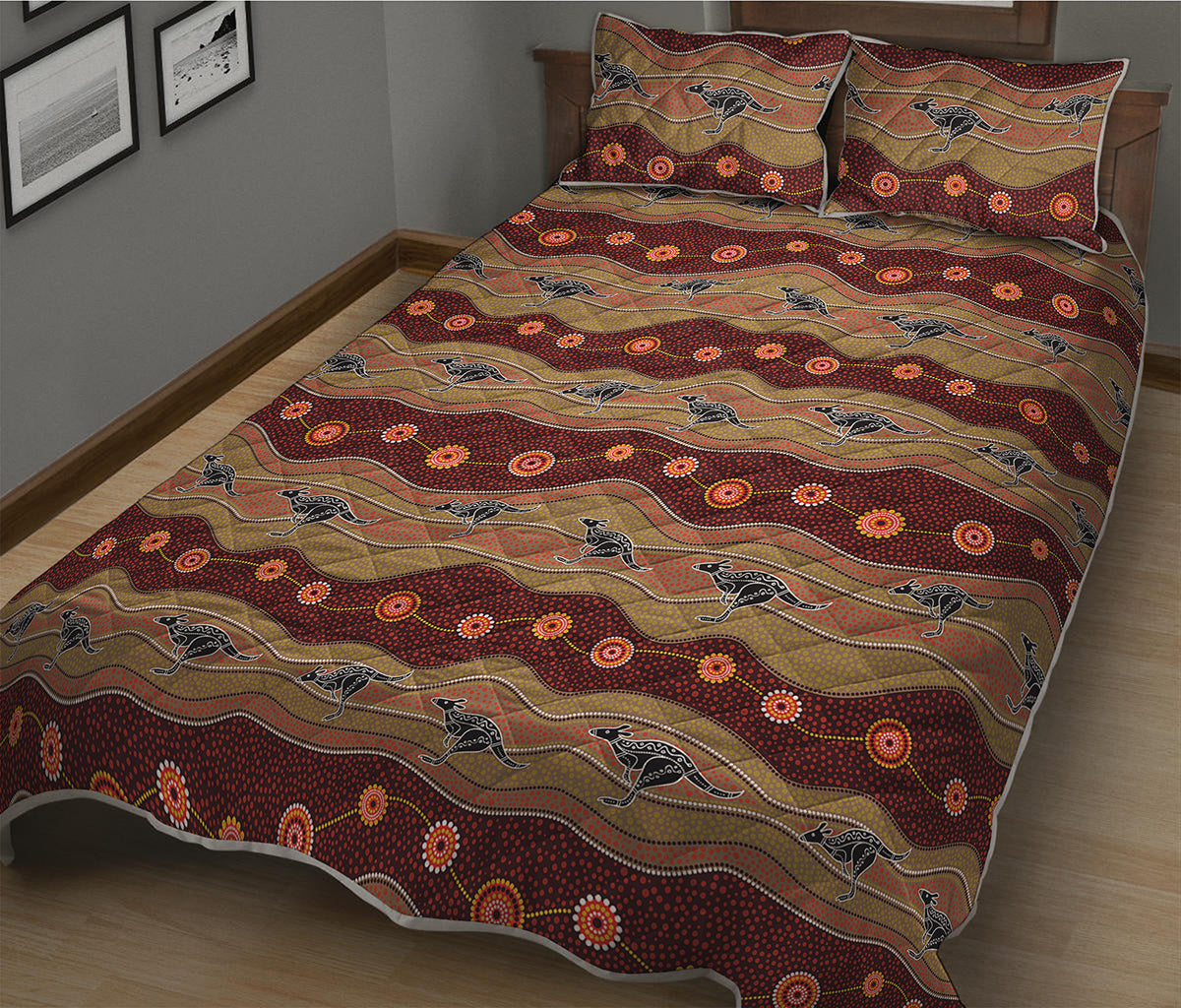 Australian Aboriginal Kangaroo Print Quilt Bed Set