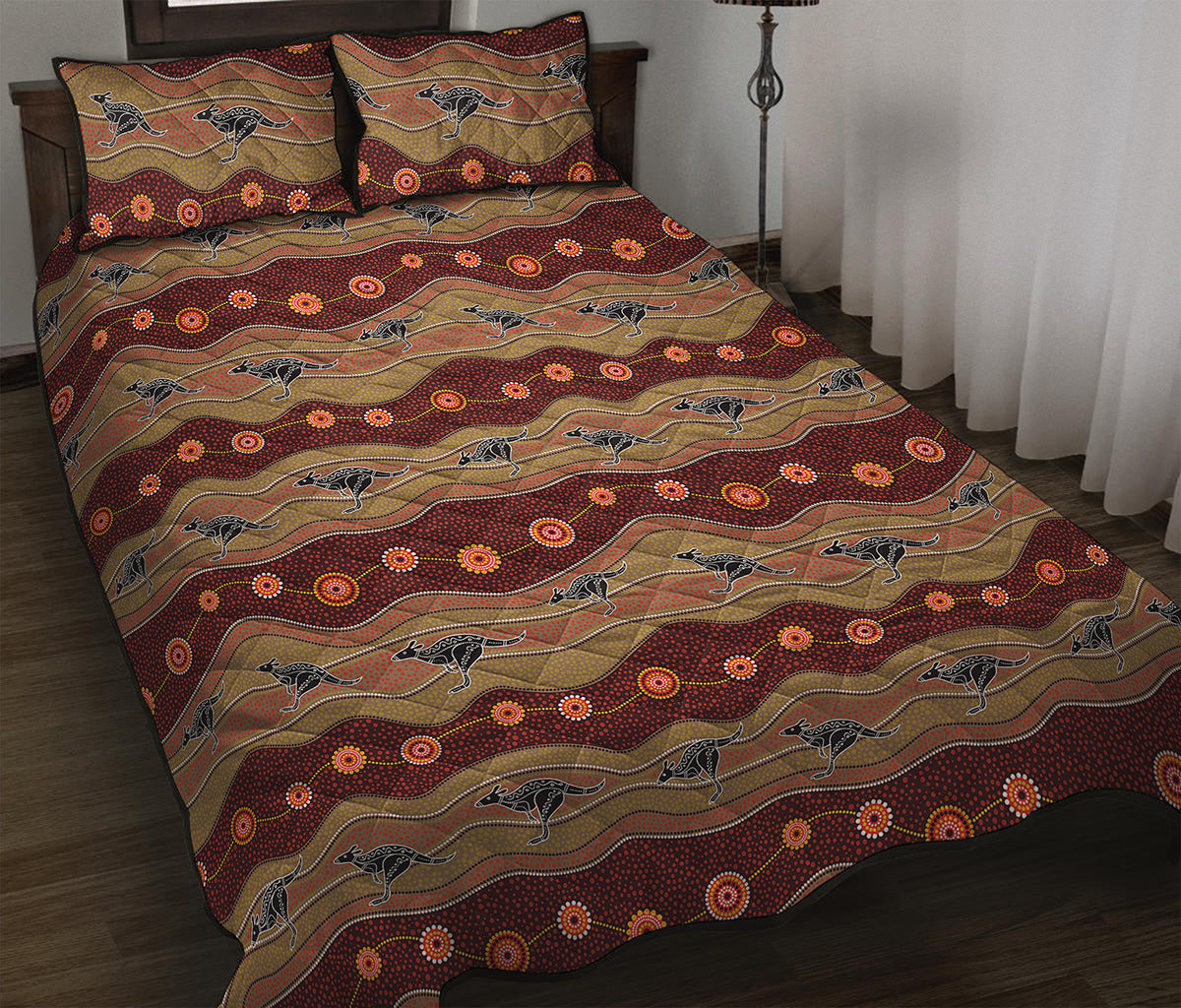 Australian Aboriginal Kangaroo Print Quilt Bed Set