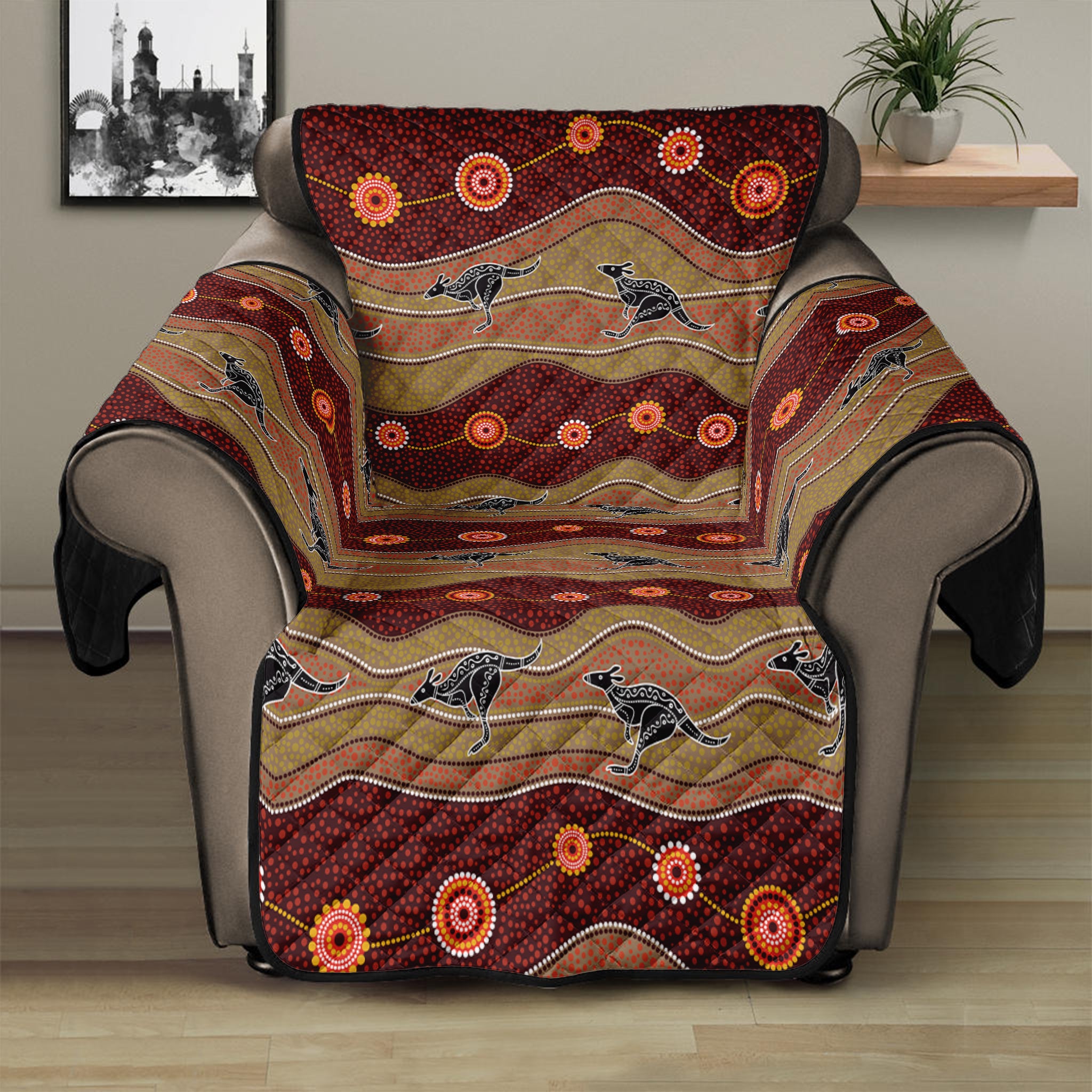 Australian Aboriginal Kangaroo Print Recliner Protector