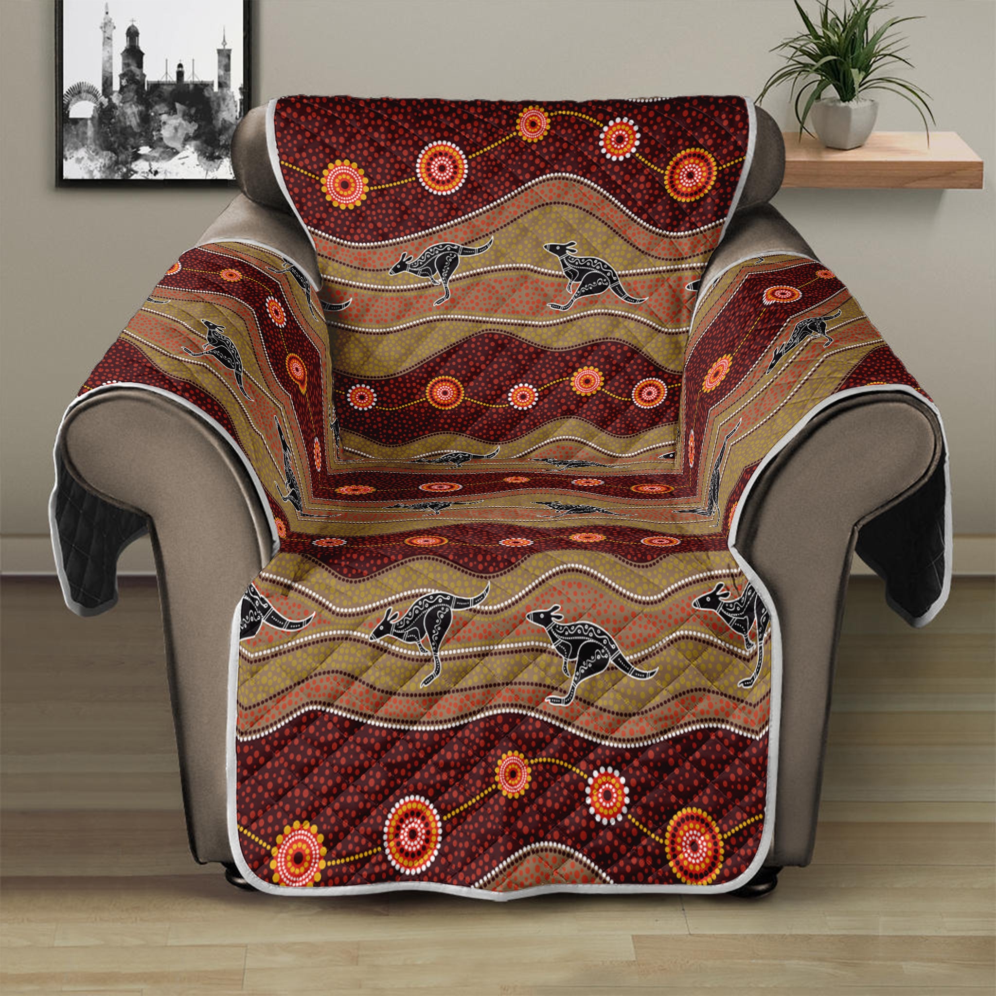 Australian Aboriginal Kangaroo Print Recliner Protector