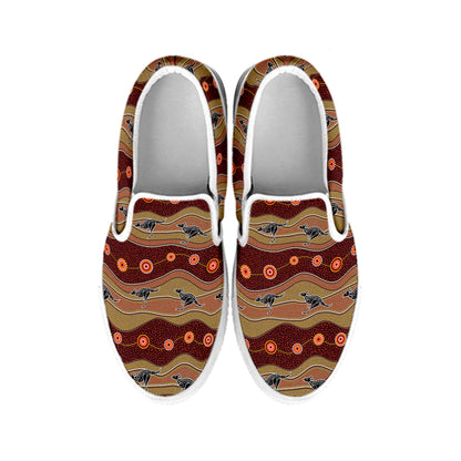 Australian Aboriginal Kangaroo Print White Slip On Shoes