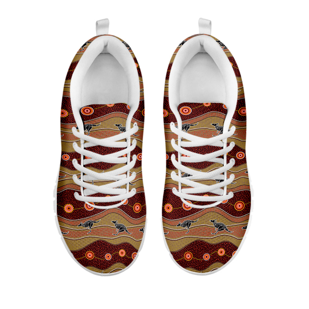 Australian Aboriginal Kangaroo Print White Sneakers