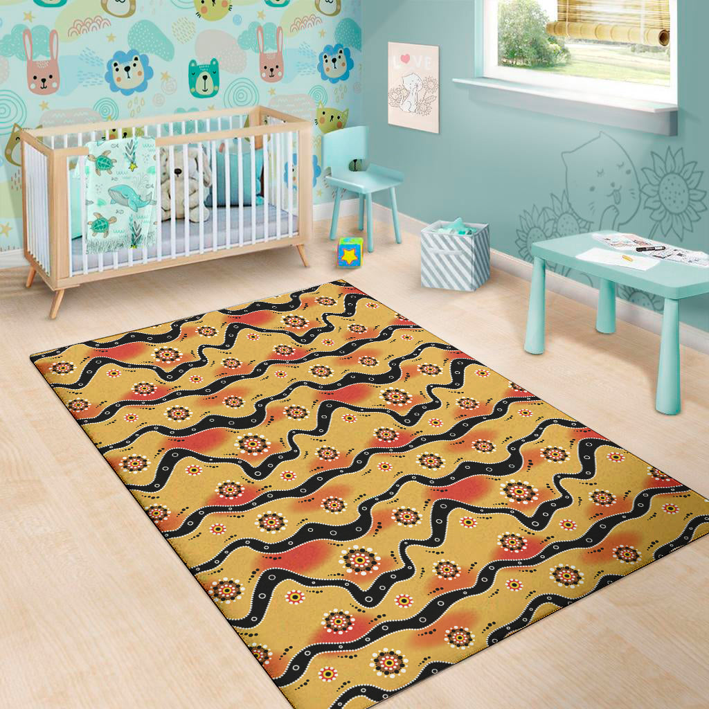 Australian Aboriginal Pattern Print Area Rug