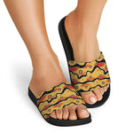 Australian Aboriginal Pattern Print Black Slide Sandals