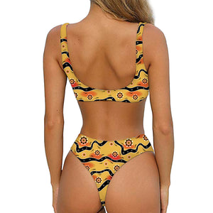 Australian Aboriginal Pattern Print Front Bow Tie Bikini