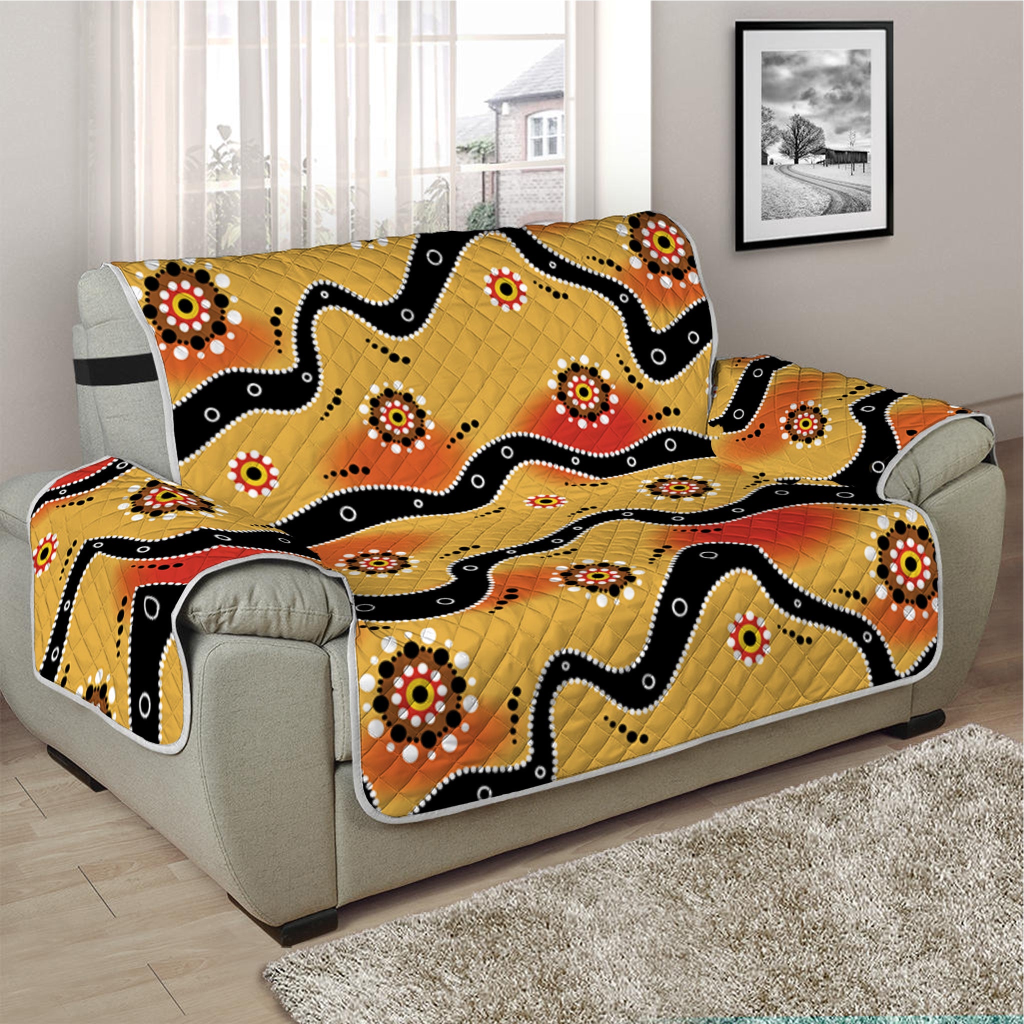 Australian Aboriginal Pattern Print Half Sofa Protector