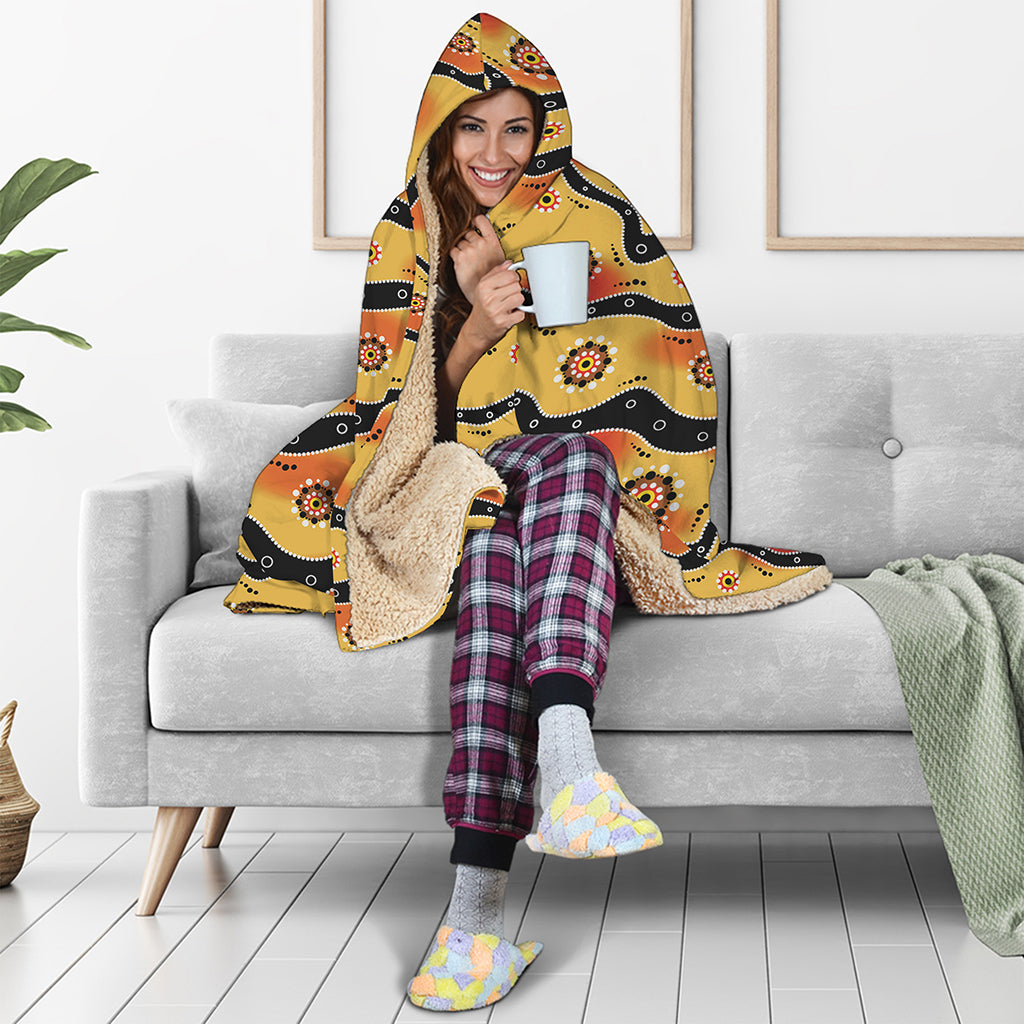 Australian Aboriginal Pattern Print Hooded Blanket