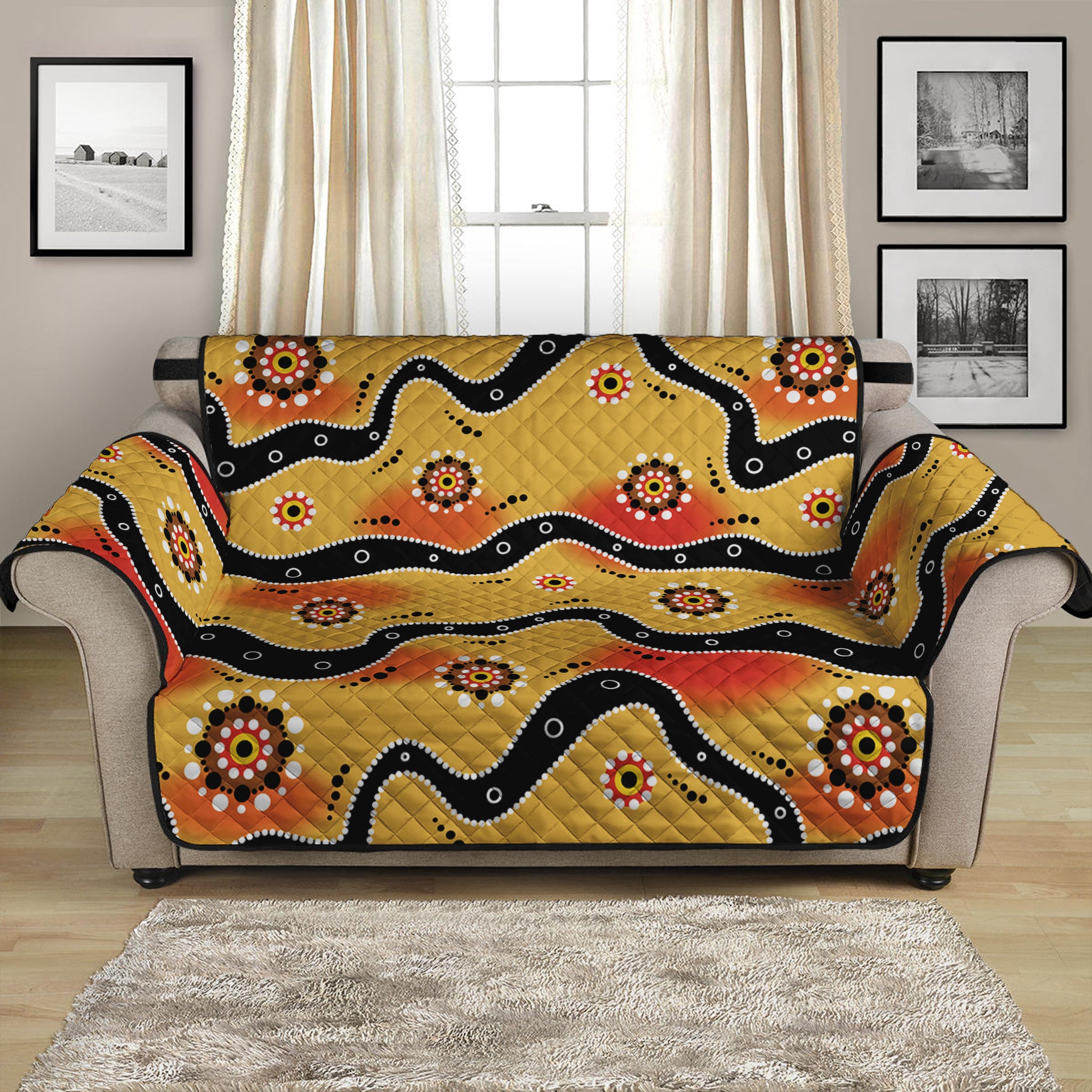 Australian Aboriginal Pattern Print Loveseat Protector