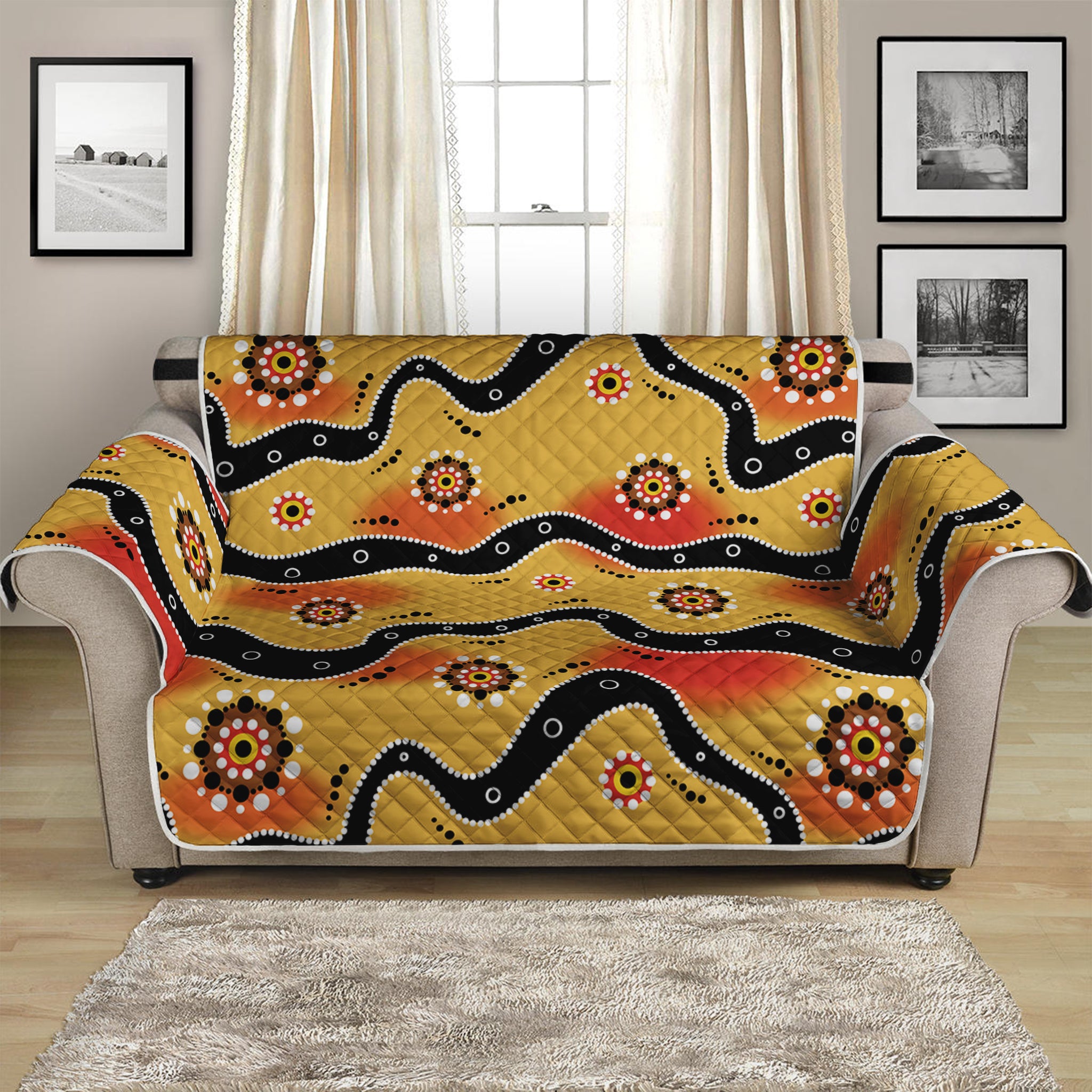 Australian Aboriginal Pattern Print Loveseat Protector