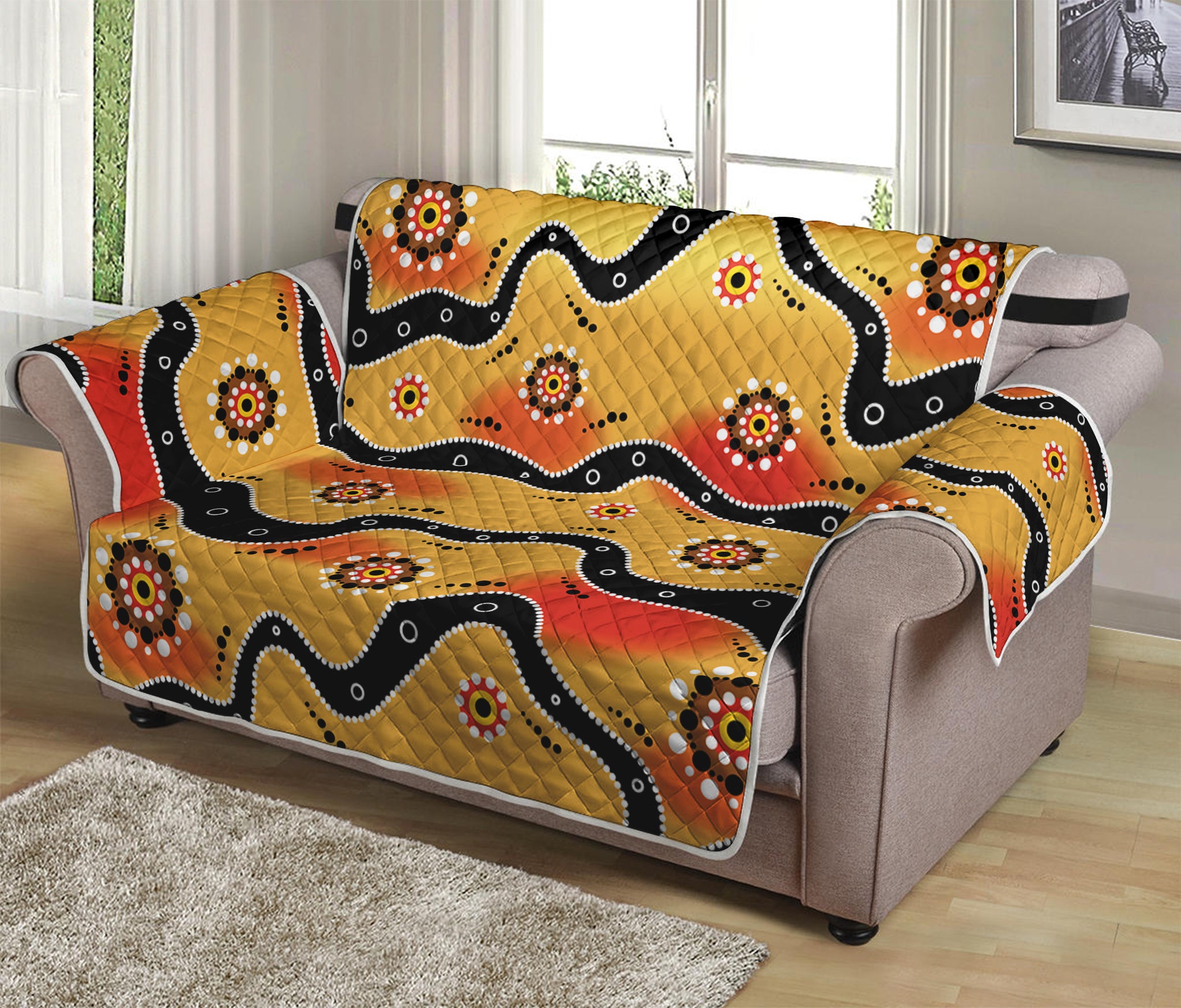 Australian Aboriginal Pattern Print Loveseat Protector