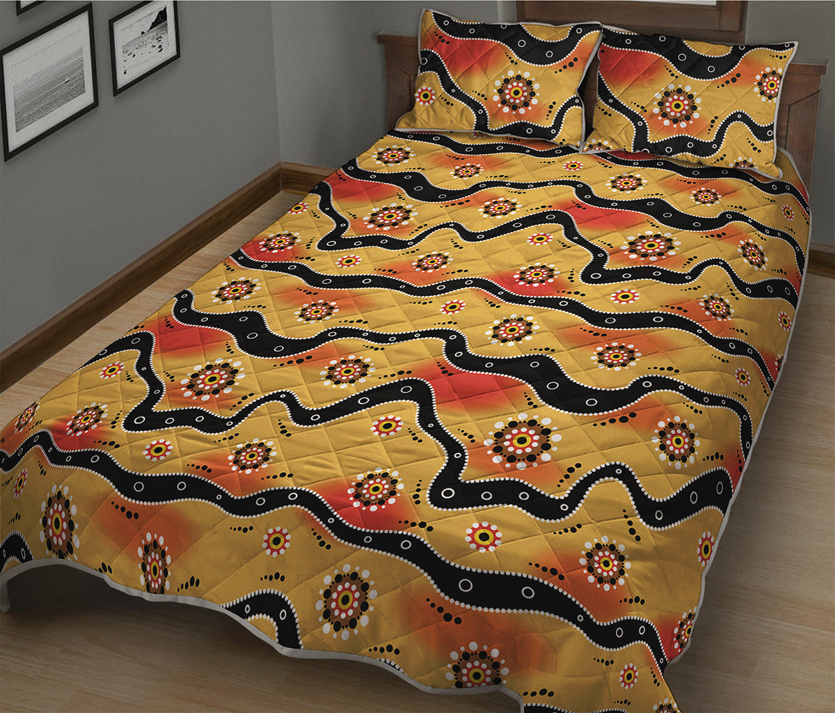 Australian Aboriginal Pattern Print Quilt Bed Set