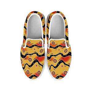 Australian Aboriginal Pattern Print White Slip On Shoes