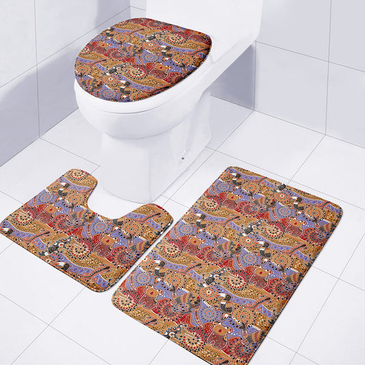Australian Animals Pattern Print 3 Piece Bath Mat Set