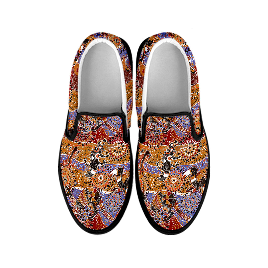 Australian Animals Pattern Print Black Slip On Shoes