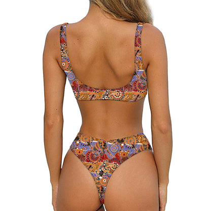 Australian Animals Pattern Print Front Bow Tie Bikini