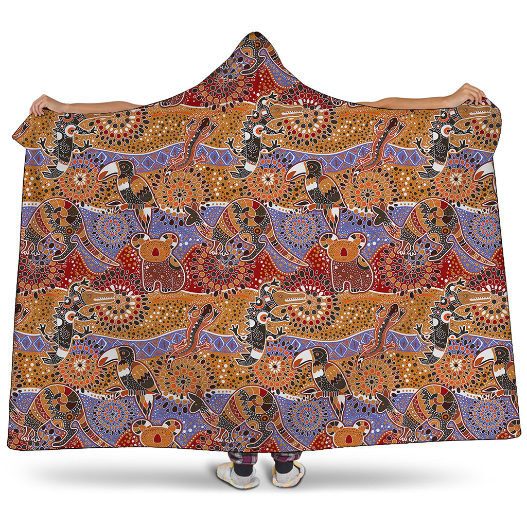 Australian Animals Pattern Print Hooded Blanket