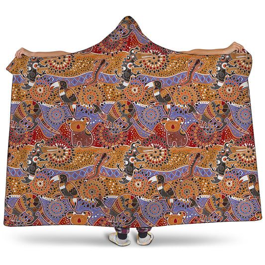 Australian Animals Pattern Print Hooded Blanket