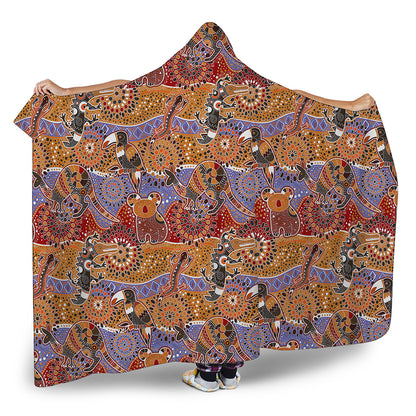 Australian Animals Pattern Print Hooded Blanket
