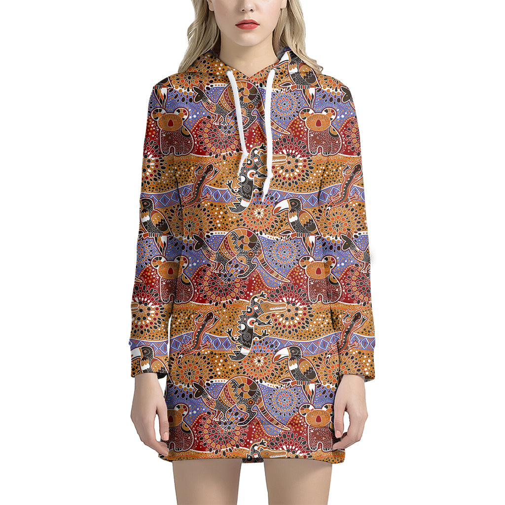 Australian Animals Pattern Print Hoodie Dress