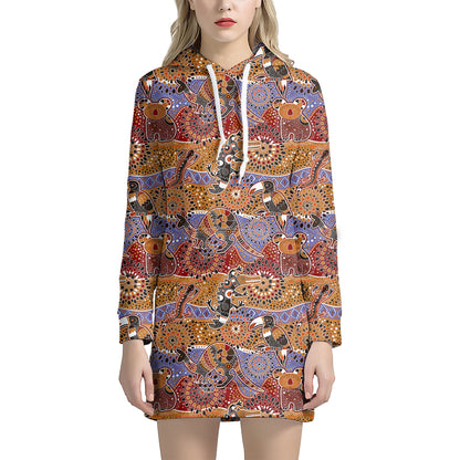 Australian Animals Pattern Print Hoodie Dress