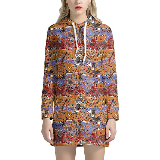 Australian Animals Pattern Print Hoodie Dress