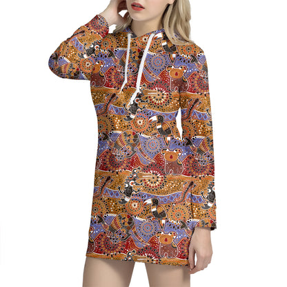 Australian Animals Pattern Print Hoodie Dress