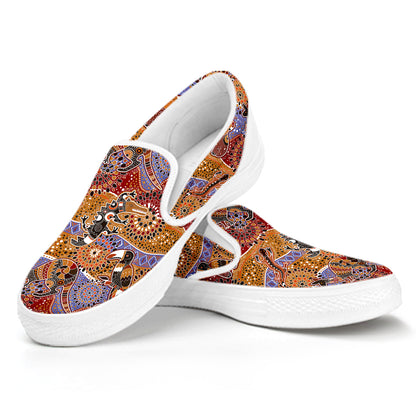 Australian Animals Pattern Print White Slip On Shoes