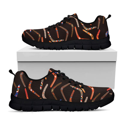 Australian Boomerang Pattern Print Black Sneakers