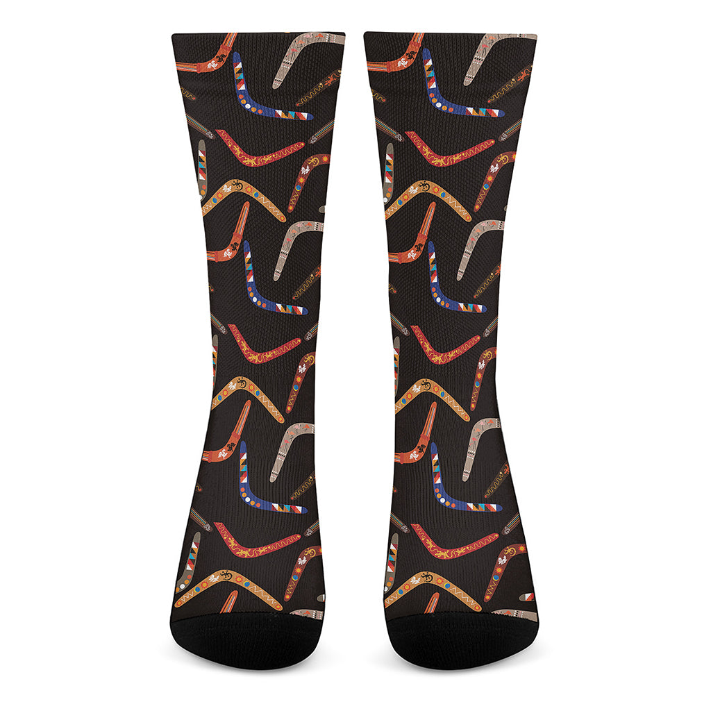 Australian Boomerang Pattern Print Crew Socks