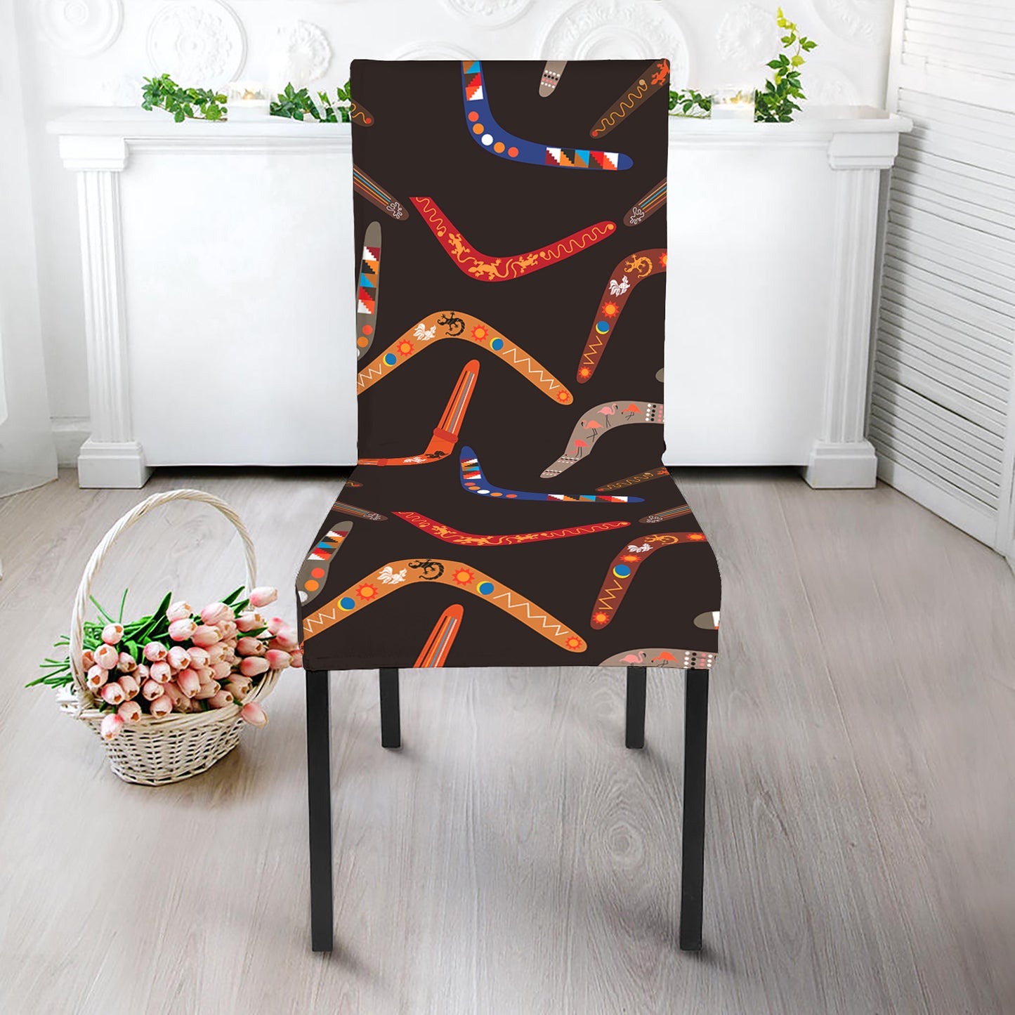 Australian Boomerang Pattern Print Dining Chair Slipcover
